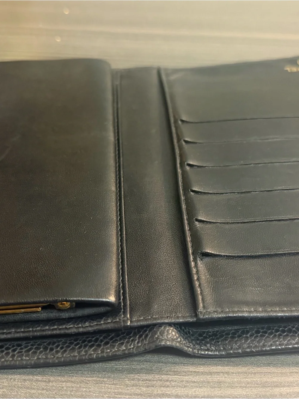 CHANEL Black Quilted Leather  Wallet   with Embossed Logo